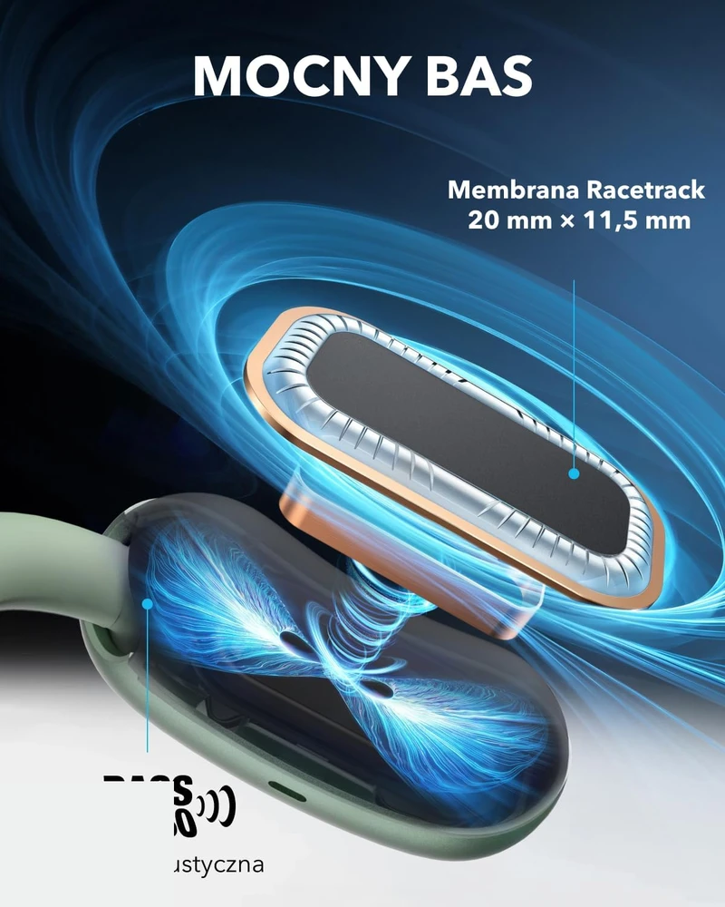 soundcore atviros belaidės ausinės AeroFit 2 su Bluetooth 5.4, žalios A3874