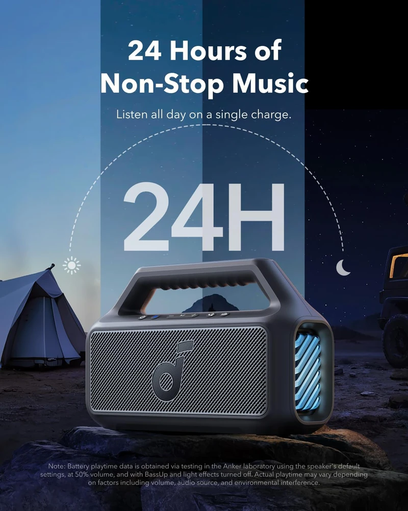 soundcore belaidė išorinė kolonėlė Boom 2, 80W, subuferis, BassUp 2.0, Bluetooth 5.3, IPX7