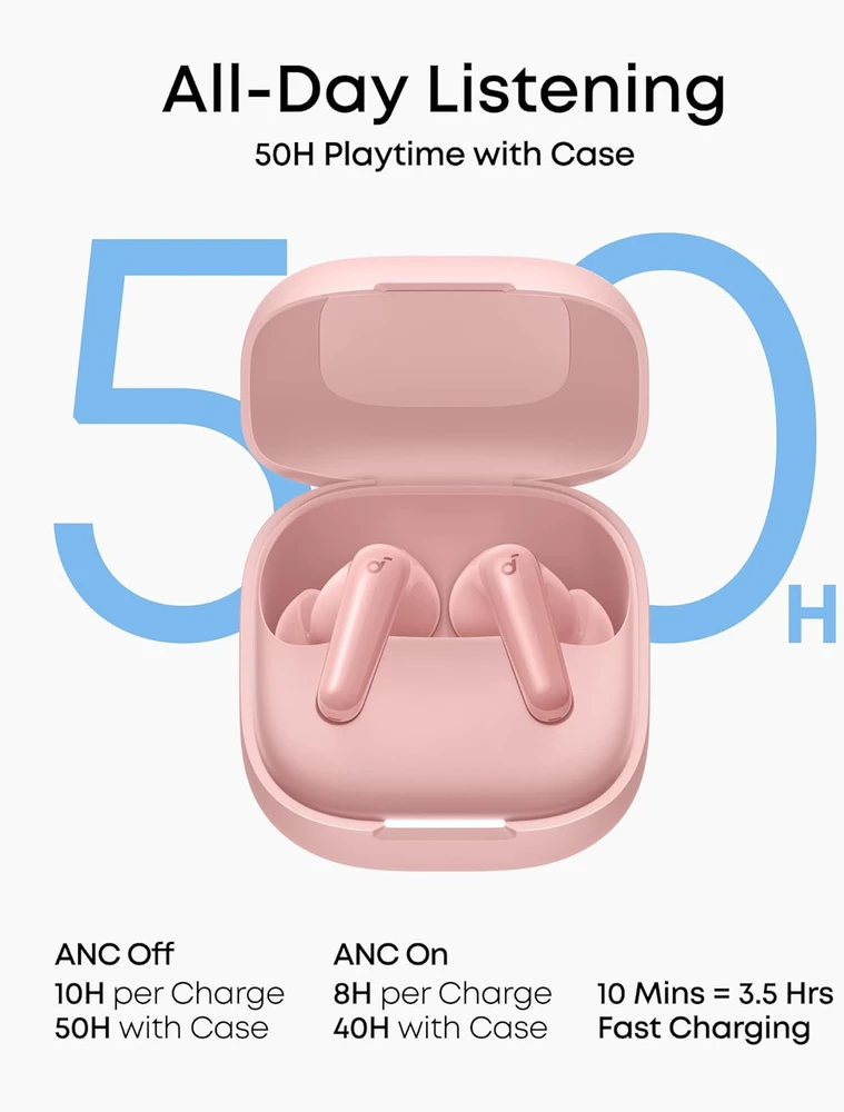 Soundcore belaidės ausinės su ANC, Bluetooth 6.1, 11 mm dinaminiai garsiakalbiai, D1202