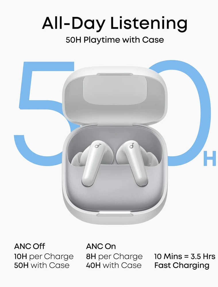 Soundcore belaidės ausinės su ANC, Bluetooth 5.0, LDAC, mikrofonu, į ausis įkišamos, D1202