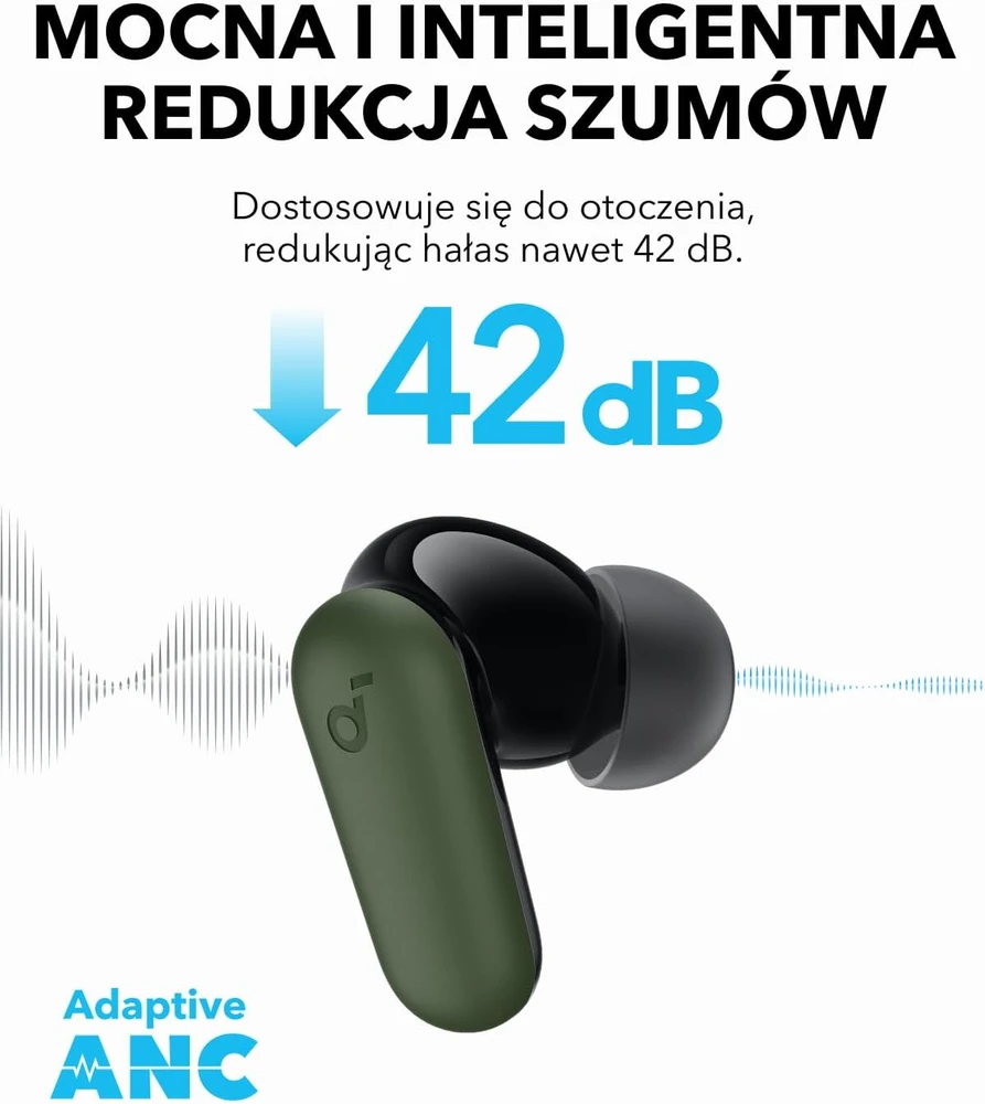soundcore belaidės į ausis įdedamos ausinės P30i su ANC, Bluetooth 5.4, žalios