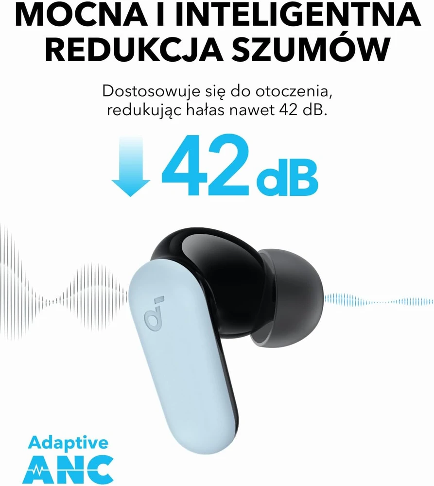 soundcore belaidės į ausis įstatomos ausinės su ANC, Bluetooth 5.4, mėlynos, P30i