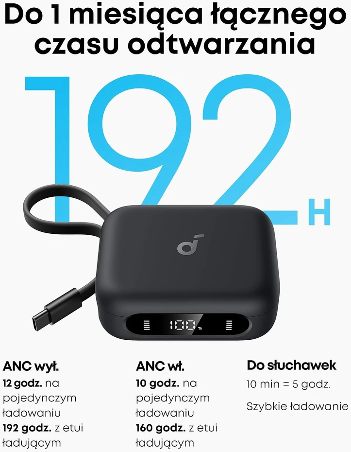 soundcore belaidės į ausis įstatomos ausinės Bluetooth 5.3 su ANC, 192 val., A3937