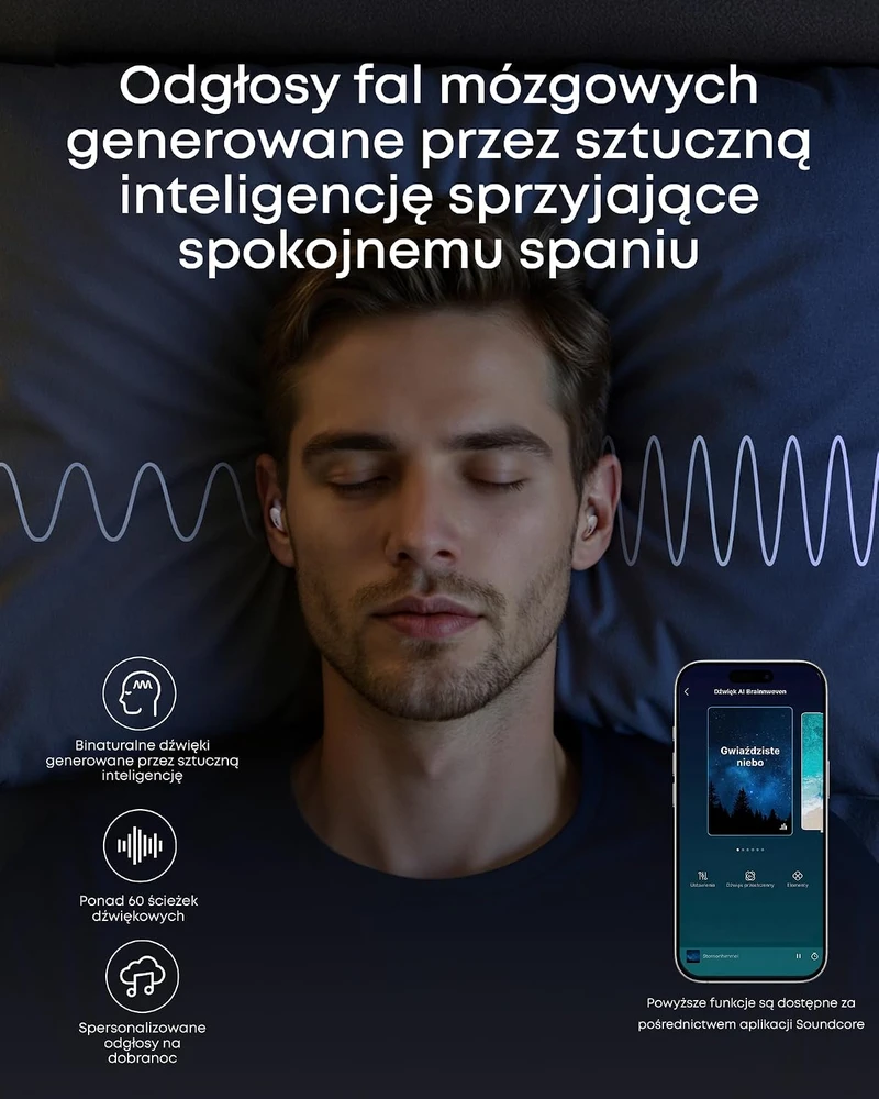 soundcore belaidės miego ausinės Sleep A30 su ANC ir Bluetooth D1301