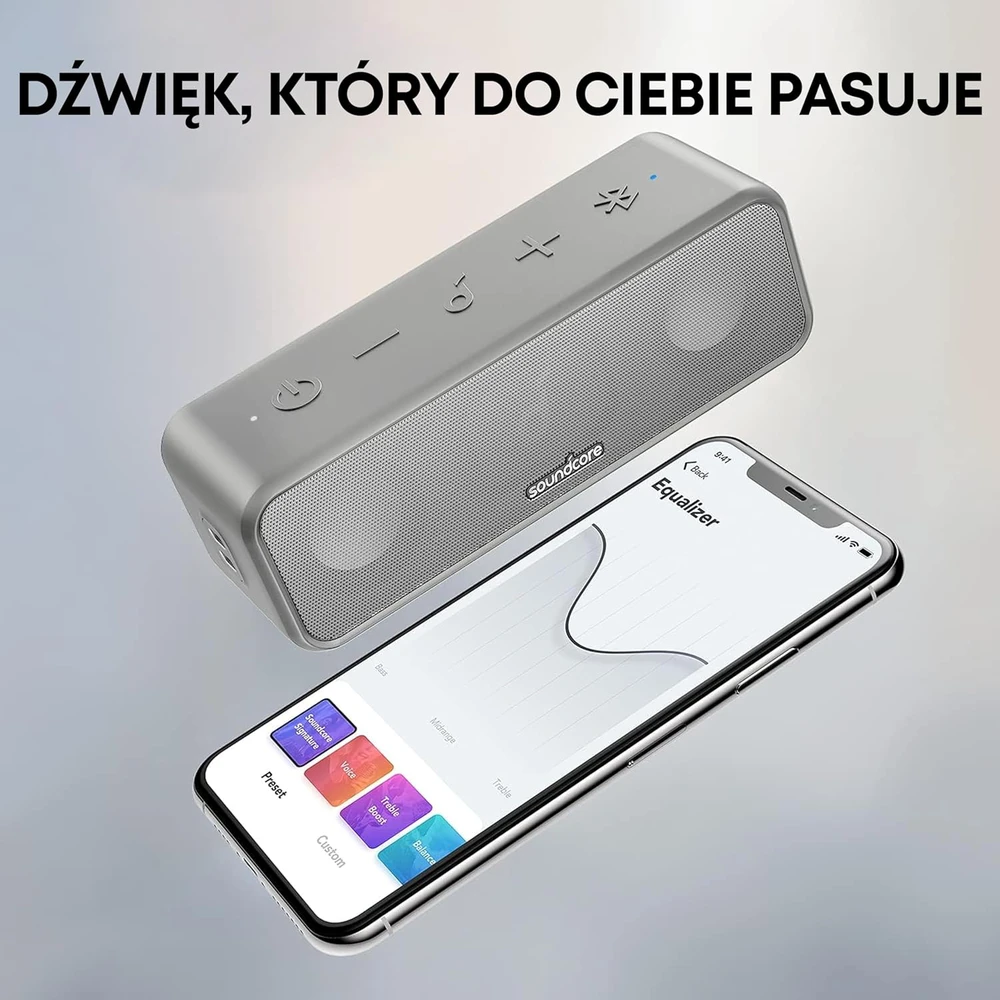 Soundcore nešiojama Bluetooth kolonėlė, stereo garsas, 16 W, 24 h veikimas, IPX7, pilka, A3117