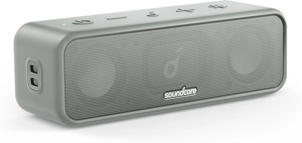 Soundcore nešiojama Bluetooth kolonėlė, stereo garsas, 16 W, 24 h veikimas, IPX7, pilka, A3117