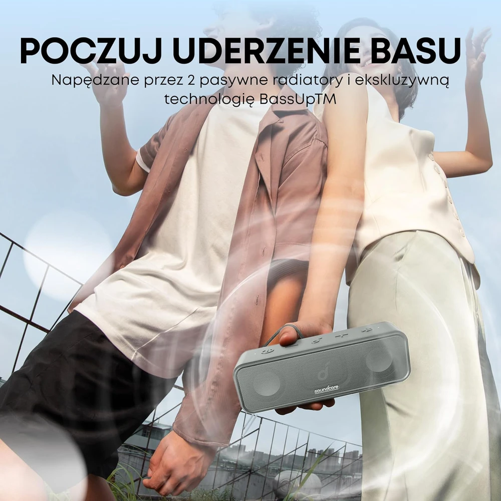 Soundcore nešiojama Bluetooth kolonėlė, stereo garsas, 16 W, 24 h veikimas, IPX7, pilka, A3117
