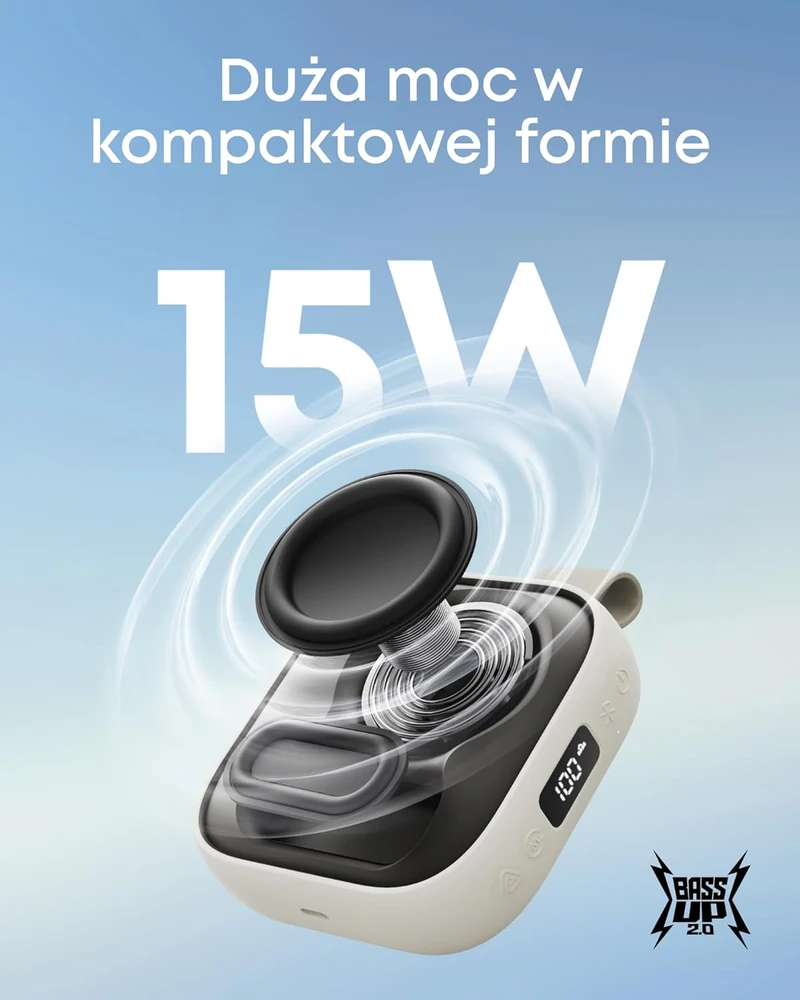 soundcore nešiojama Bluetooth kolonėlė, 15 W, IP68, BassUp 2.0, 24 h, D5103, balta