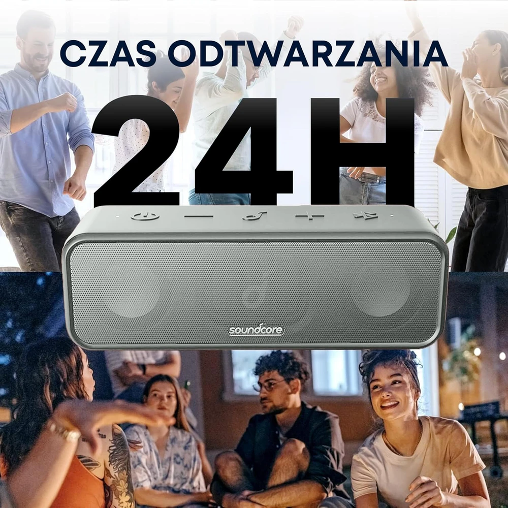 Soundcore nešiojama Bluetooth kolonėlė, stereo garsas, 16 W, 24 h veikimas, IPX7, pilka, A3117