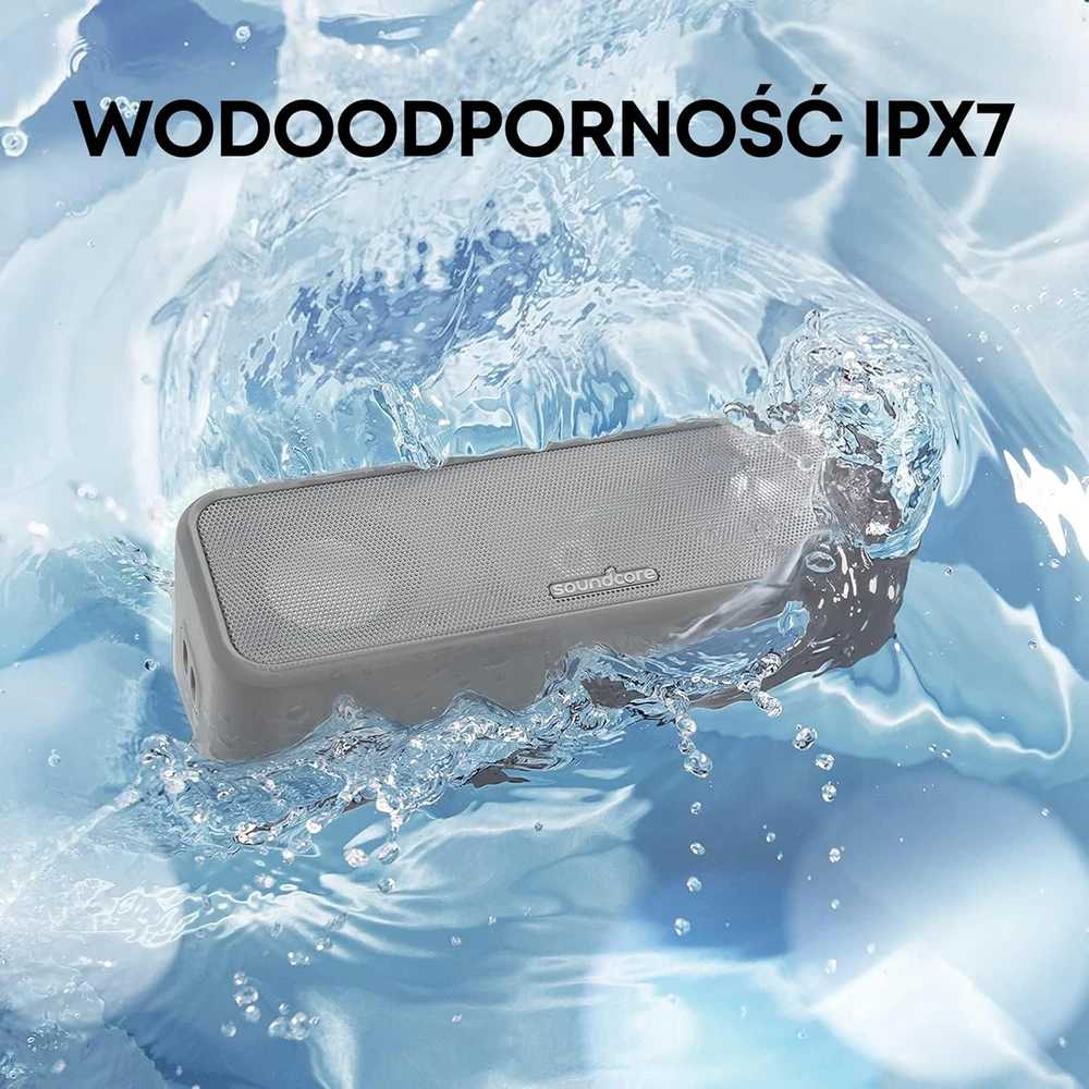 Soundcore nešiojama Bluetooth kolonėlė, stereo garsas, 16 W, 24 h veikimas, IPX7, pilka, A3117