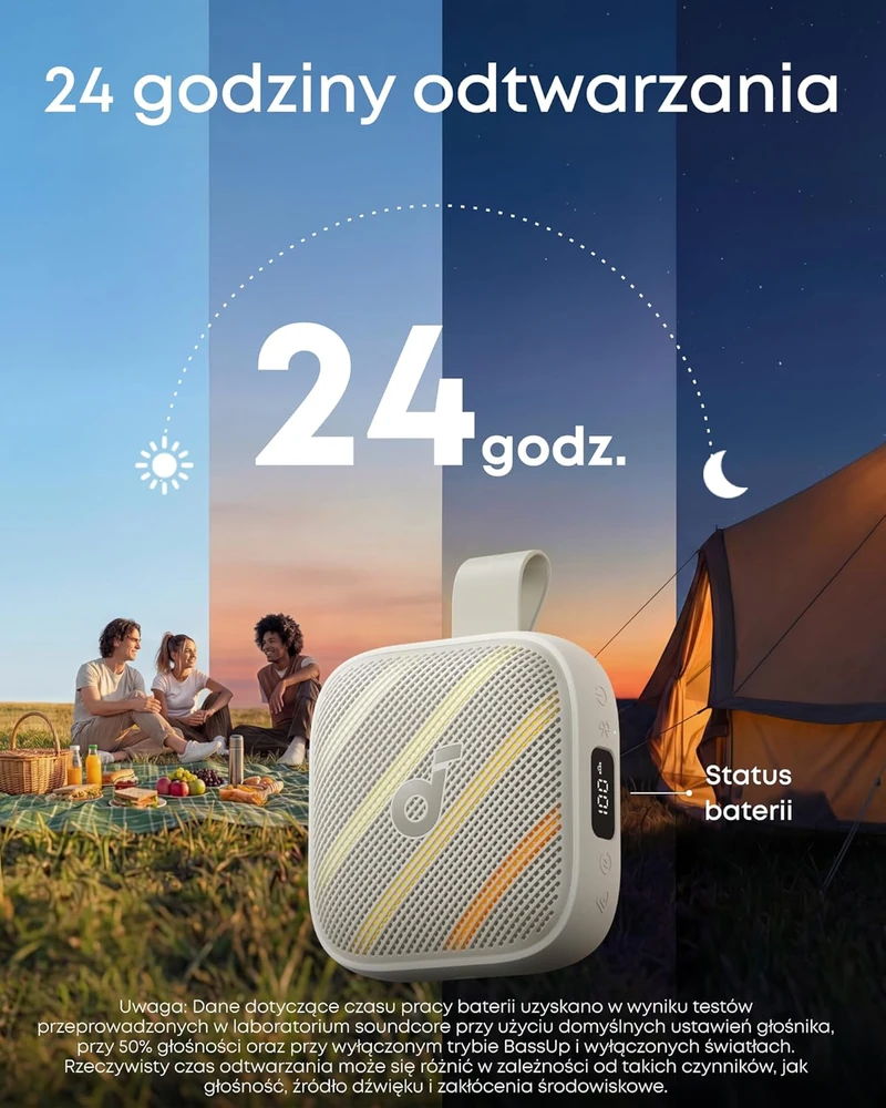 soundcore nešiojama Bluetooth kolonėlė, 15 W, IP68, BassUp 2.0, 24 h, D5103, balta