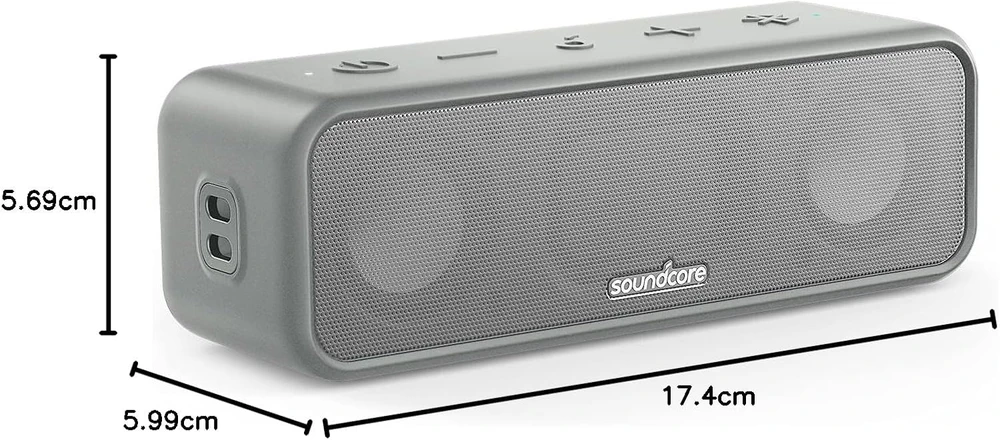 Soundcore nešiojama Bluetooth kolonėlė, stereo garsas, 16 W, 24 h veikimas, IPX7, pilka, A3117