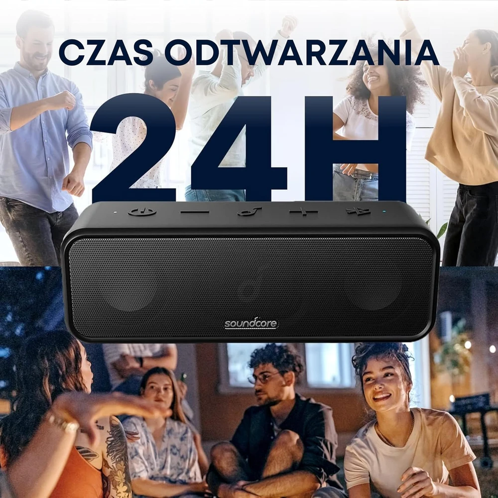 Soundcore nešiojamas Bluetooth garsiakalbis, 16 W stereo, 24 val. veikimas, IPX7, juodas, A3117