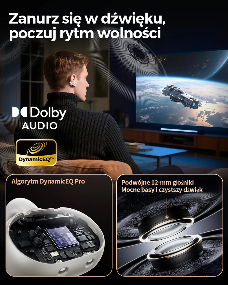 SoundPEATS atviro tipo belaidės ausinės su segtuku Bluetooth 5.4 LDAC Clip1, smėlio spalvos