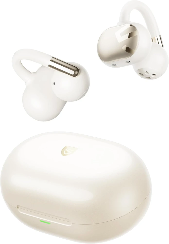 SoundPEATS atviro tipo belaidės ausinės su segtuku Bluetooth 5.4 LDAC Clip1, smėlio spalvos