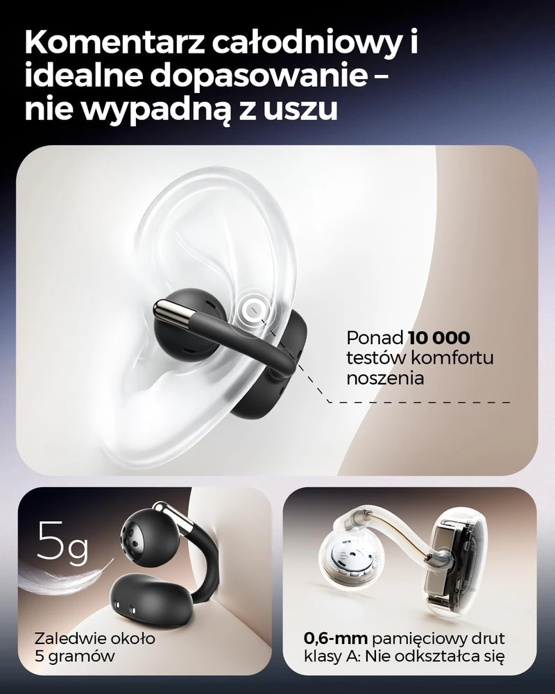 SOUNDPEATS atviros belaidės ausinės su spaustuku Bluetooth 5.4, LDAC, Dolby Audio Clip1