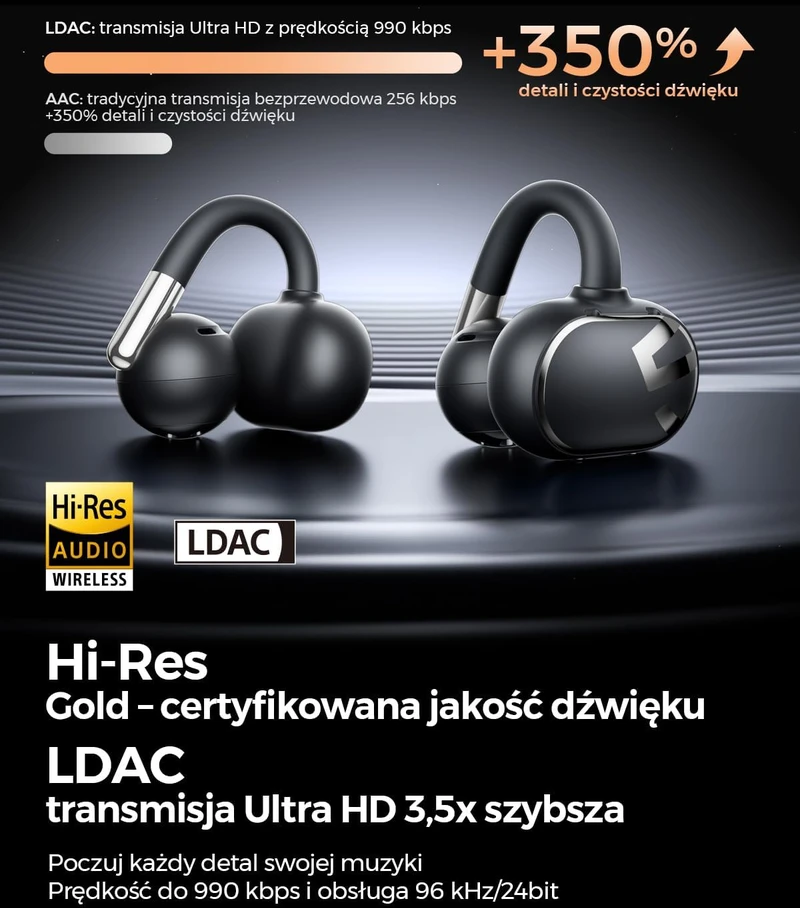 SOUNDPEATS atviros belaidės ausinės su spaustuku Bluetooth 5.4, LDAC, Dolby Audio Clip1