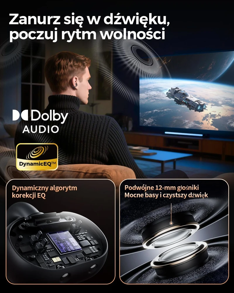 SOUNDPEATS atviros belaidės ausinės su spaustuku Bluetooth 5.4, LDAC, Dolby Audio Clip1