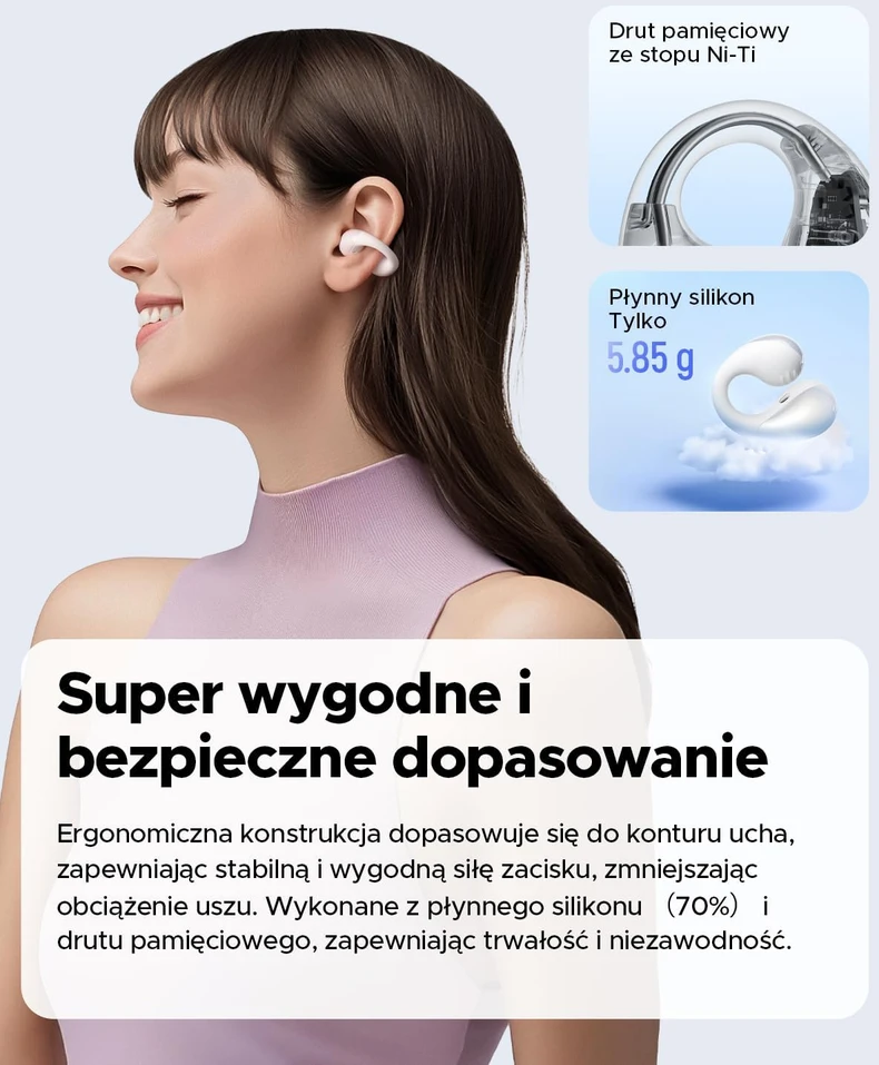 SOUNDPEATS atviros belaidės ausinės su spaustuku Bluetooth 5.4 LDAC PearlClip Pro baltos