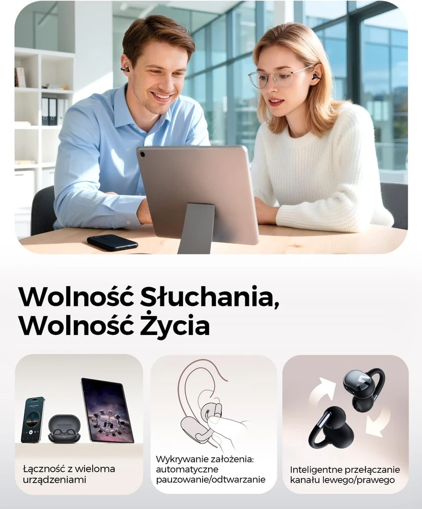 SOUNDPEATS atviros belaidės klipsinės ausinės Bluetooth 5.4 su LDAC Clip1