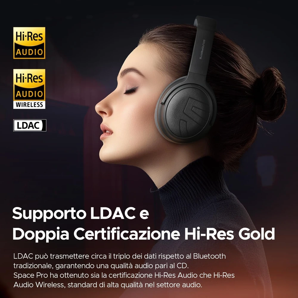 SoundPEATS belaidės ant ausų dedamos Bluetooth 5.4 ausinės su hibridiniu ANC ir LDAC Space Pro