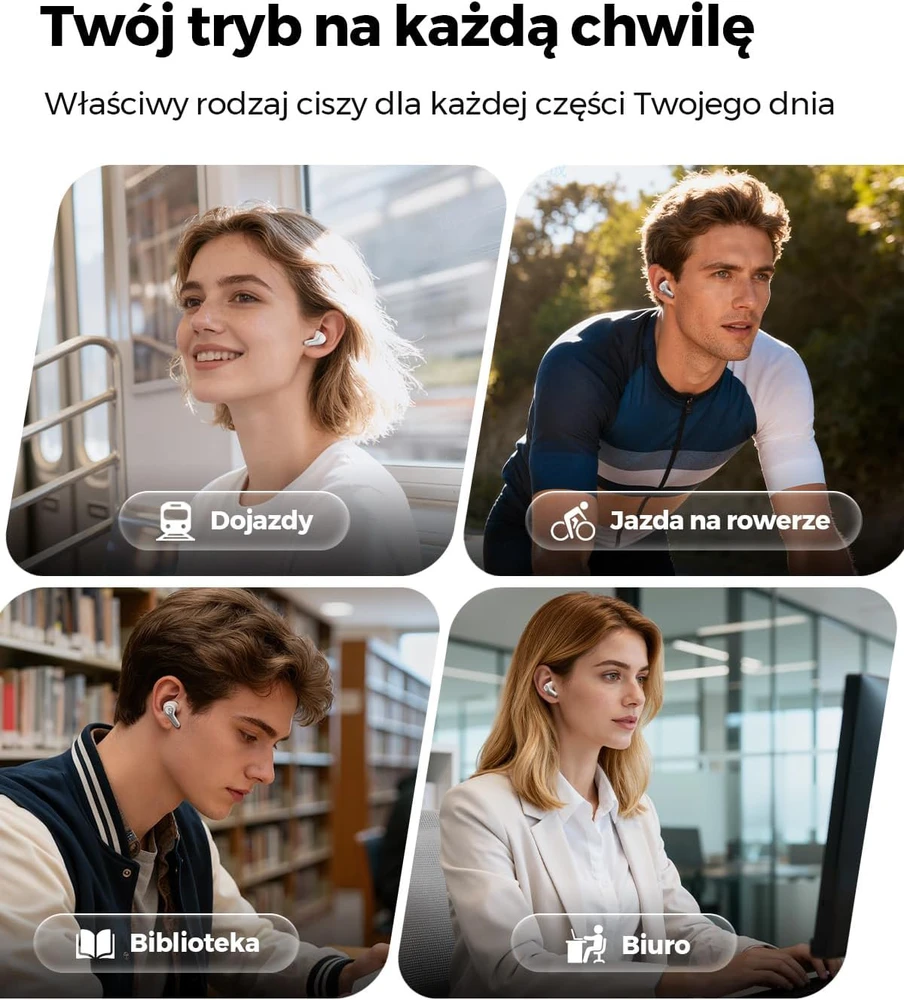 SoundPEATS belaidės ausinės ausims su ANC 52 dB, Bluetooth 6.0, Hi-Res, LDAC, 12 mm garsiakalbiais, 52 h veikimu, 6 mikrofonais, baltos, C30