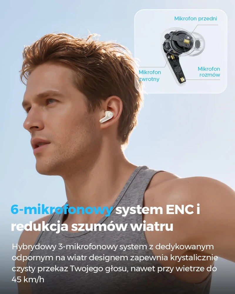 SoundPEATS belaidės ausinės su ANC 52 dB, Hi-Res LDAC, Bluetooth 6.0, C30 modelis