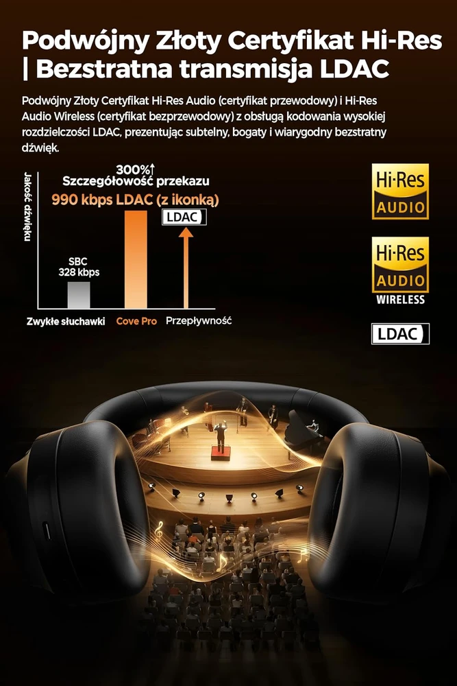 SoundPEATS belaidės ausinės su ANC, 7 mikrofonais, Hi-Res LDAC, Bluetooth 6.0, 95h veikimo, Cove Pro