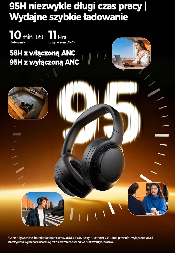 SoundPEATS belaidės ausinės su ANC, 7 mikrofonais, Hi-Res LDAC, Bluetooth 6.0, 95h veikimo, Cove Pro