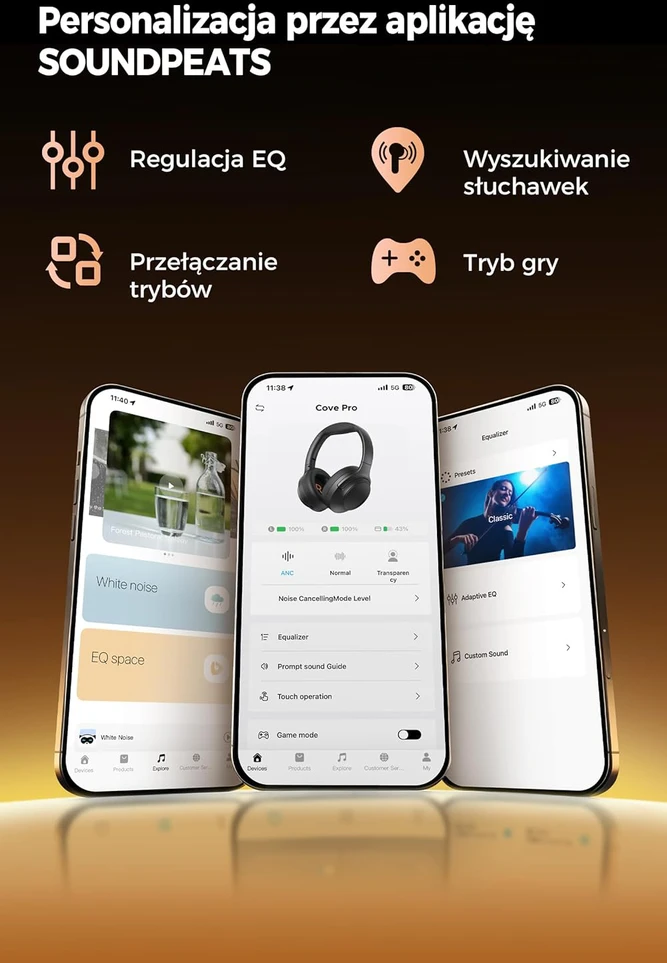 SoundPEATS belaidės ausinės su ANC, 7 mikrofonais, Hi-Res LDAC, Bluetooth 6.0, 95h veikimo, Cove Pro