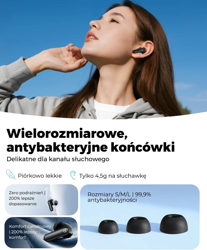 SoundPEATS belaidės į ausis įdedamos ausinės su ANC, Bluetooth 6.0 ir 42 val. veikimu Q3 Pro