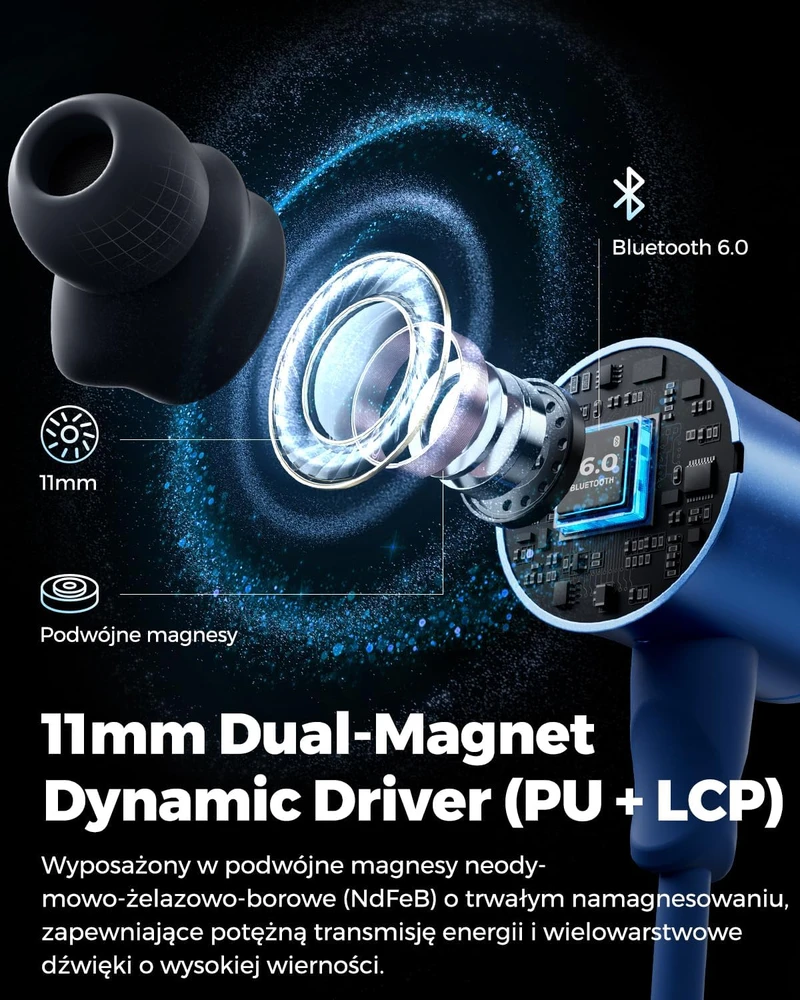SOUNDPEATS belaidės į ausis įdedamos ausinės su kaklo lankeliu, Bluetooth, LDAC, IP67, Q40 HD