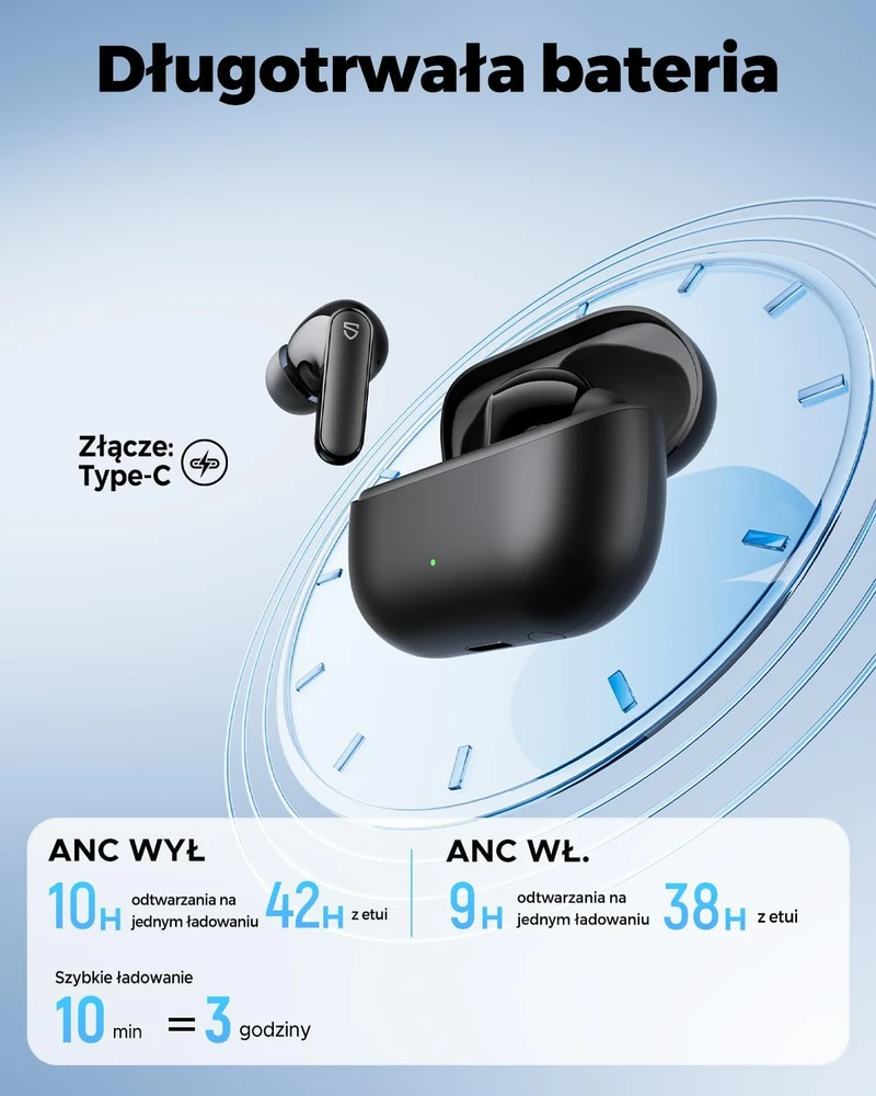 SoundPEATS belaidės į ausis įdedamos ausinės su ANC, Bluetooth 6.0 ir 42 val. veikimu Q3 Pro