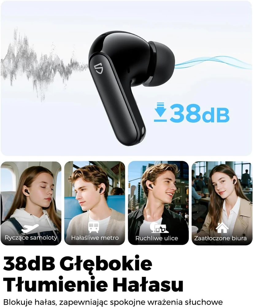 SoundPEATS belaidės į ausis įdedamos ausinės su ANC, Bluetooth 6.0 ir 42 val. veikimu Q3 Pro