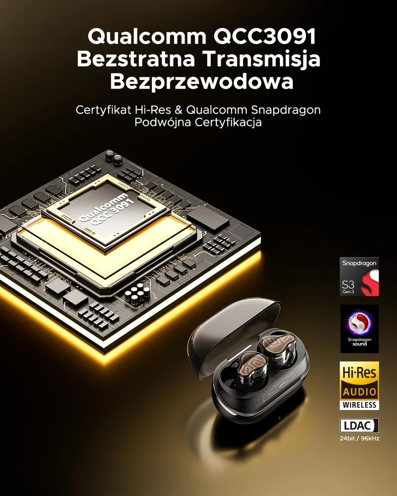 SOUNDPEATS belaidės į ausis įdedamos Bluetooth 5.4 ausinės su ANC, LDAC ir aptX Lossless H3
