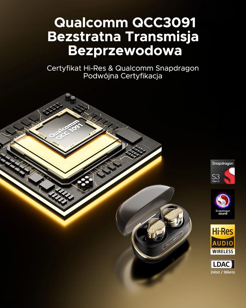 SoundPEATS bevielės ausinės į ausis, Bluetooth 5.2, ANC, LDAC, aptX, 37h veikimas, H3