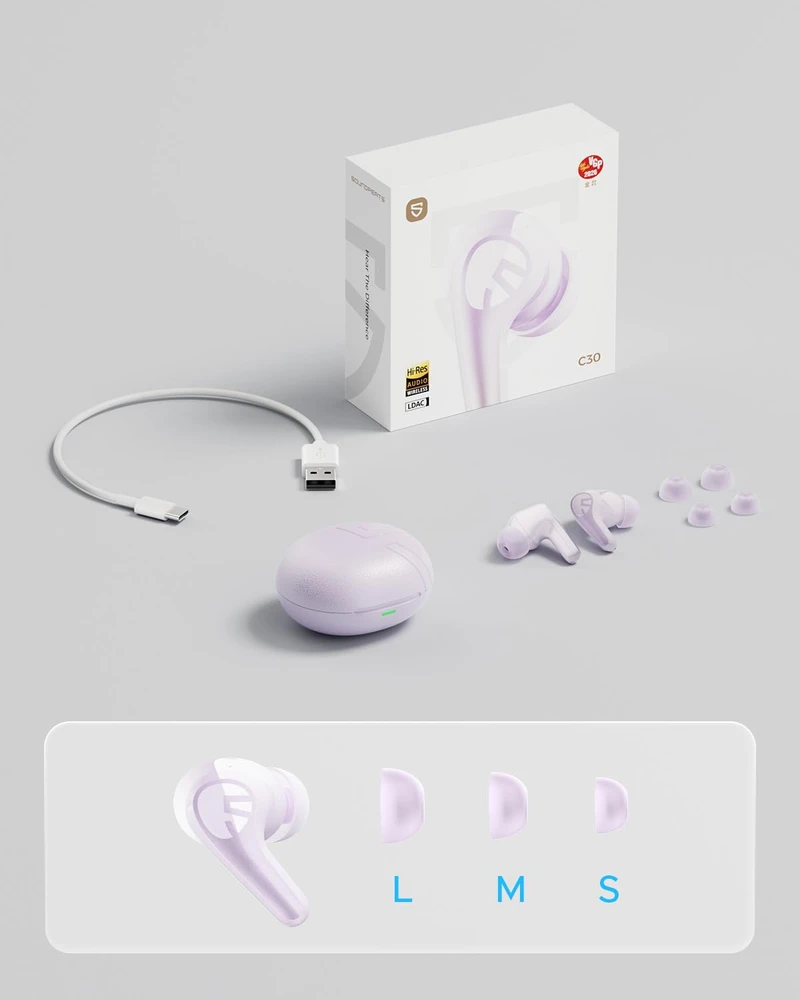 SoundPEATS Bluetooth ausinės su ANC 52 dB, Hi-Res Audio, LDAC, 12 mm garsiakalbiais, C30 modelis