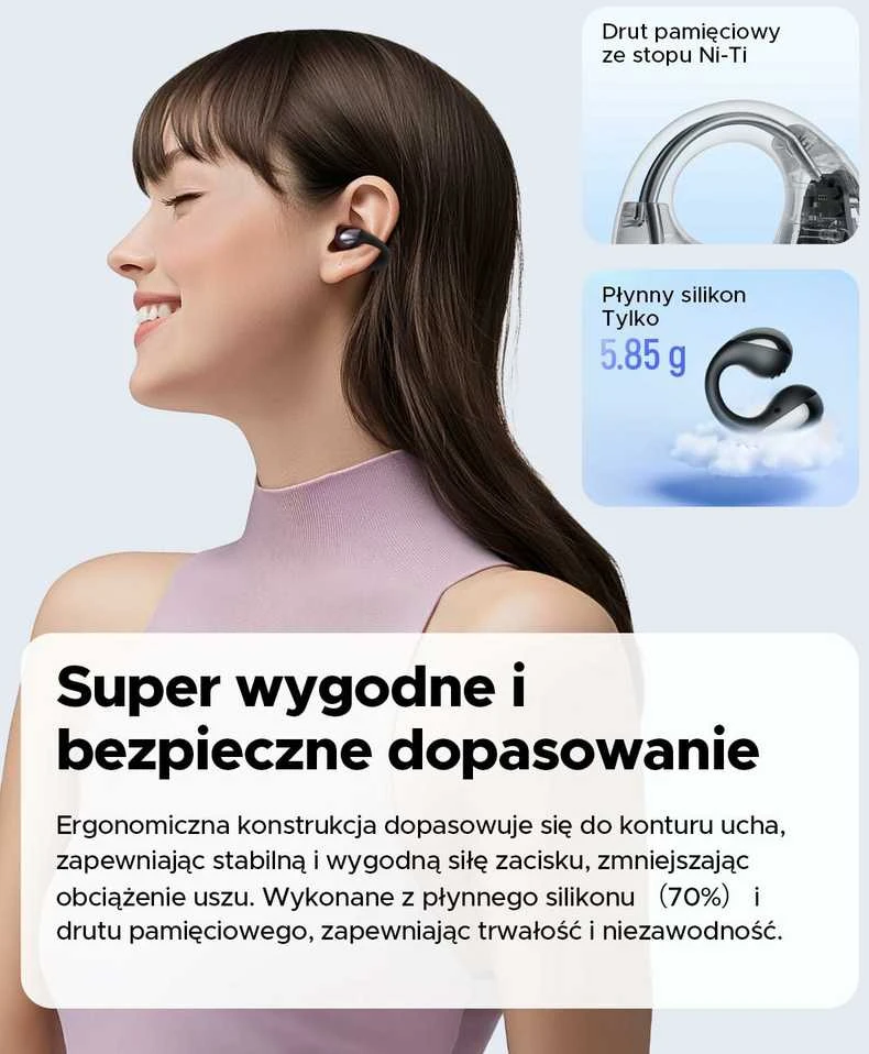SoundPEATS Pearlclip Pro atviros konstrukcijos belaidės ausinės su mikrofonu, Bluetooth 5.4, IPX5, 24 val.