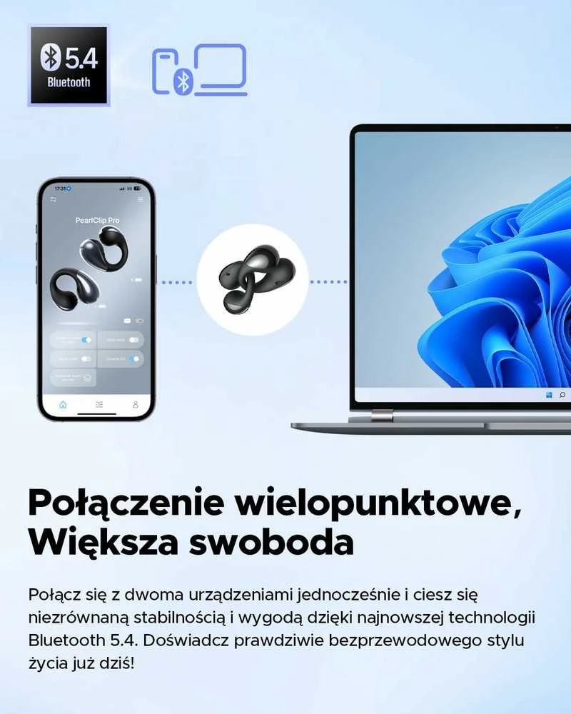 SoundPEATS Pearlclip Pro atviros konstrukcijos belaidės ausinės su mikrofonu, Bluetooth 5.4, IPX5, 24 val.
