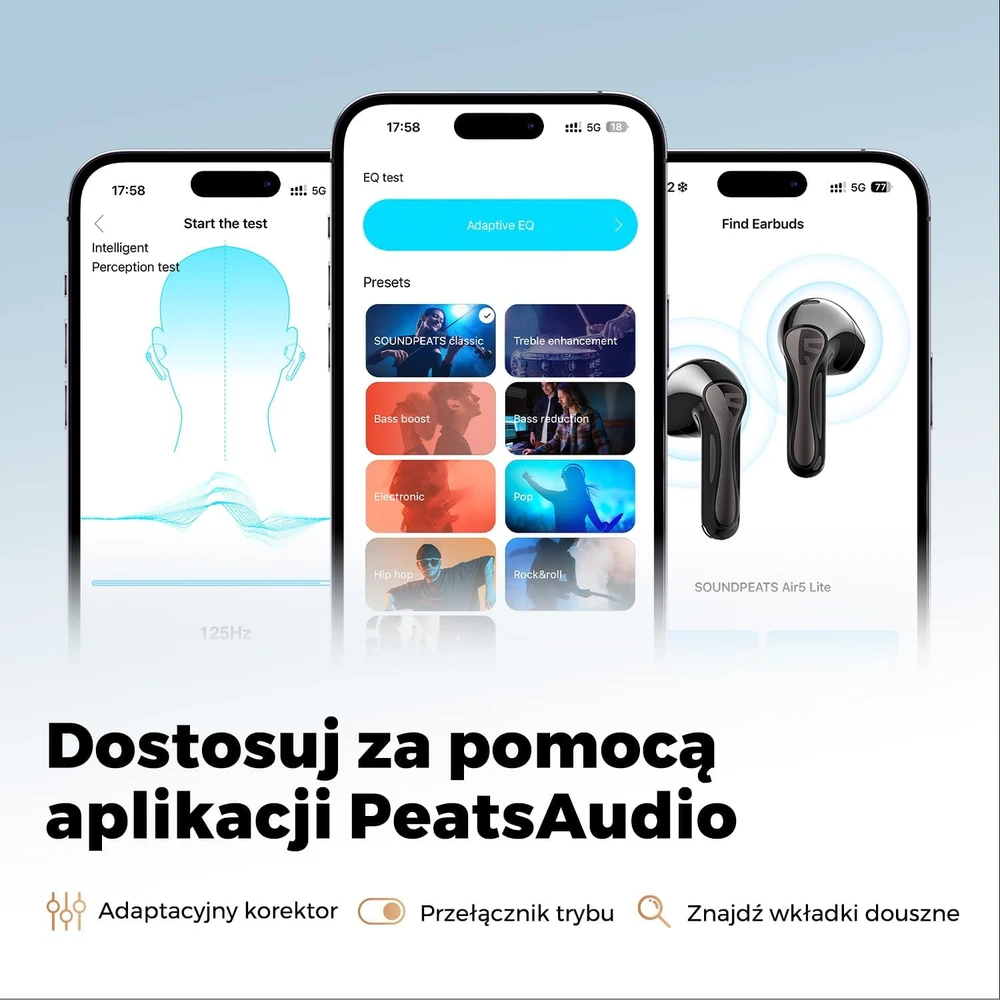 SoundPEATS pusiau į ausis įdedamos belaidės ausinės Bluetooth 5.4 su LDAC Air5 Lite