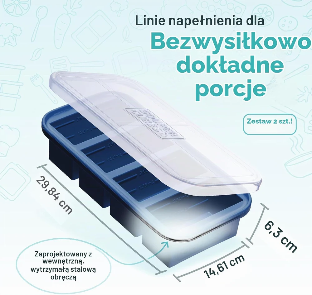 Souper Cubes silikoninės šaldymo formelės su dangteliais 250 ml, 2 vnt., FT-4X1-BB-LD-2