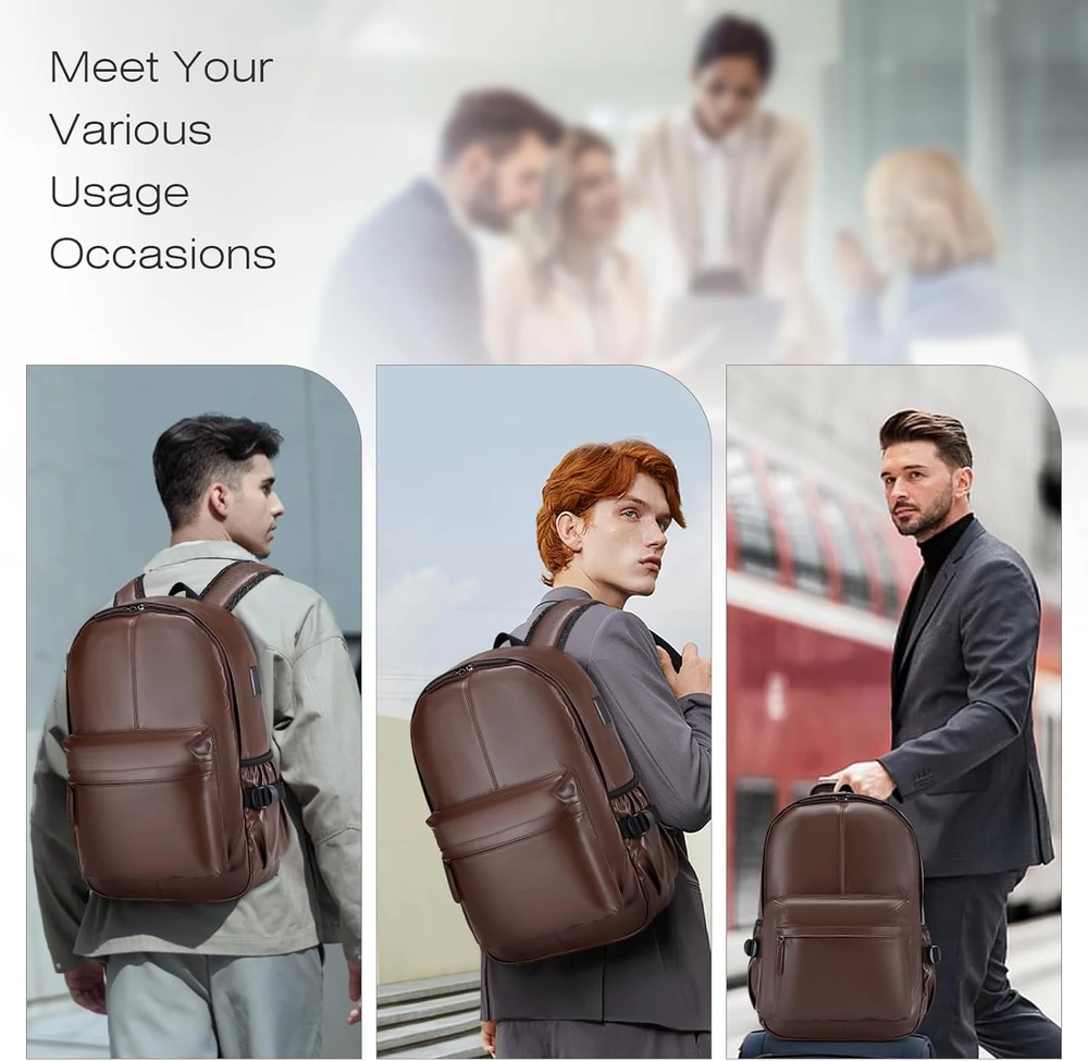SPAHER dirbtinės odos kuprinė su USB, 25 l, 40 x 30 x 20 cm, nešiojamam kompiuteriui 15,6 colio, 1B030-PU-Brown