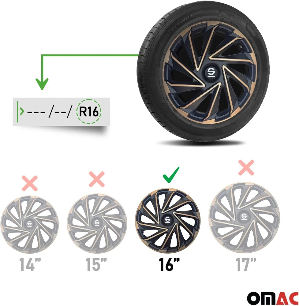 Sparco automobilio ratų gaubtai Varese 16 colių auksinės ir juodos spalvos SPC1680GDBK