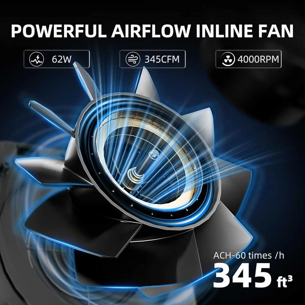 Ventiliatorius Spider Farmer 150 mm ventiliacijos sistema su Wi‑Fi GGS valdymu ir aktyvintosios anglies filtru, SF-FanFilter Pro