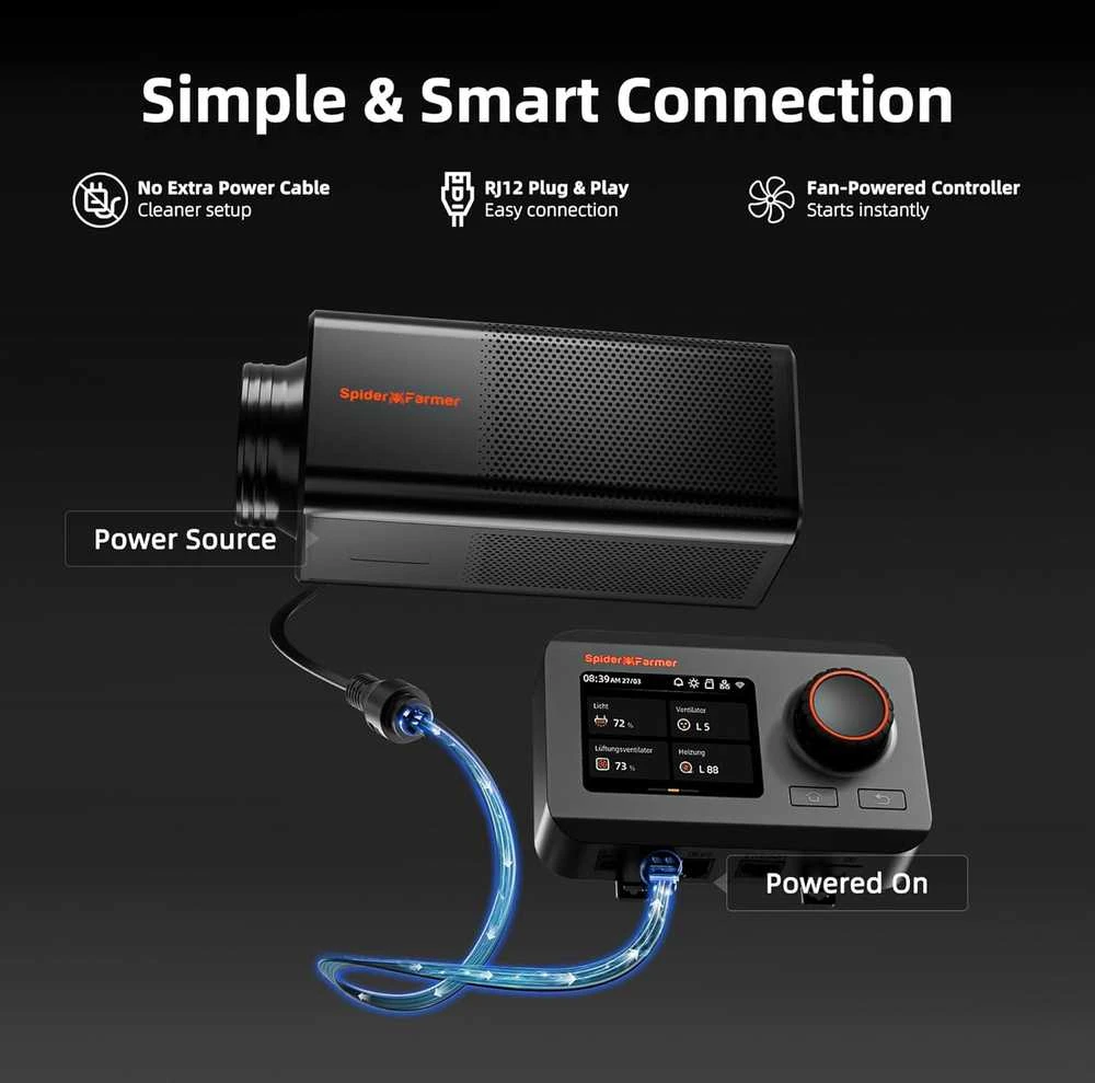 Ventiliatorius Spider Farmer 150 mm ventiliacijos sistema su Wi‑Fi GGS valdymu ir aktyvintosios anglies filtru, SF-FanFilter Pro