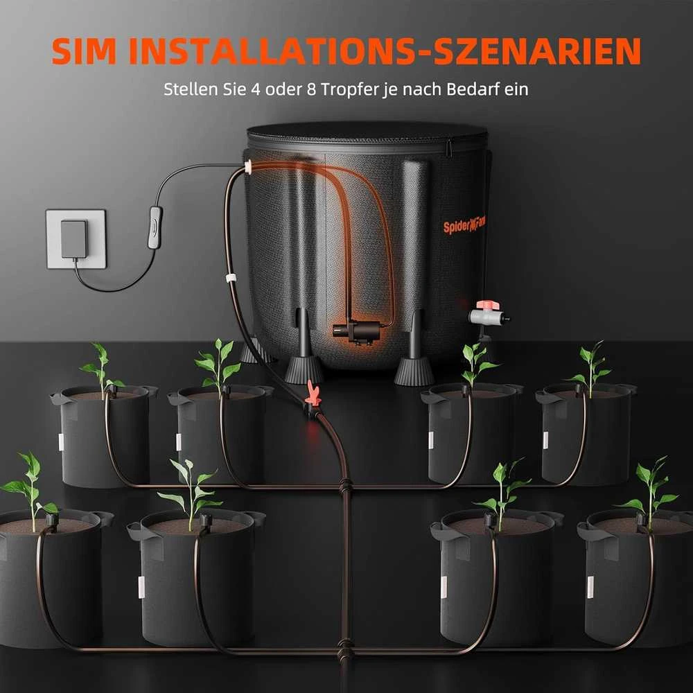 Spider Farmer automatinė laistymo sistema su 13 galonų kibiru, 25 W pompa, 8 lašintuvais, SF-Drip-Irrigation-Set