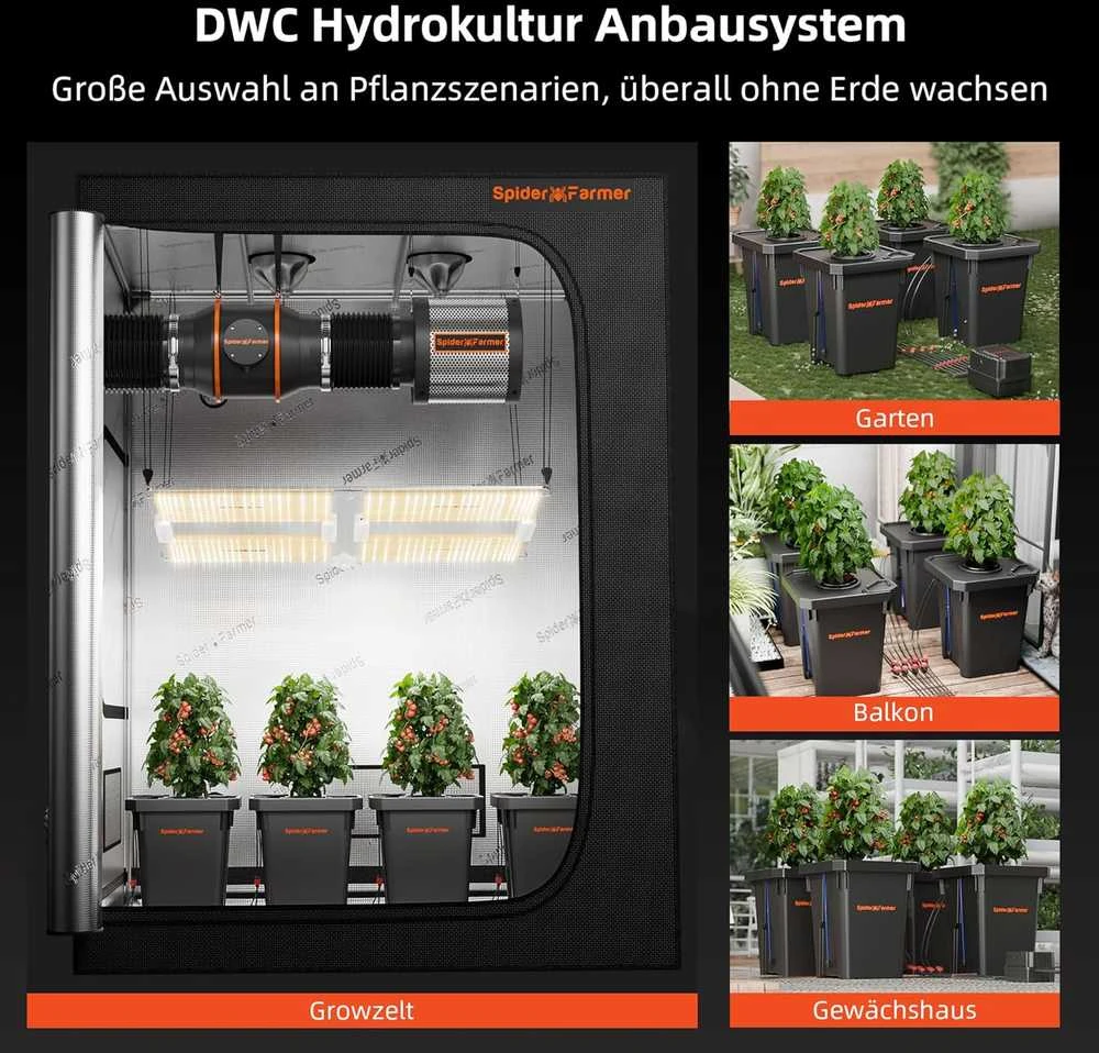 Spider Farmer DWC hidroponinės sistemos rinkinys su 27 l talpos vandens indu, 12 W oro pompa, 4 kibirai