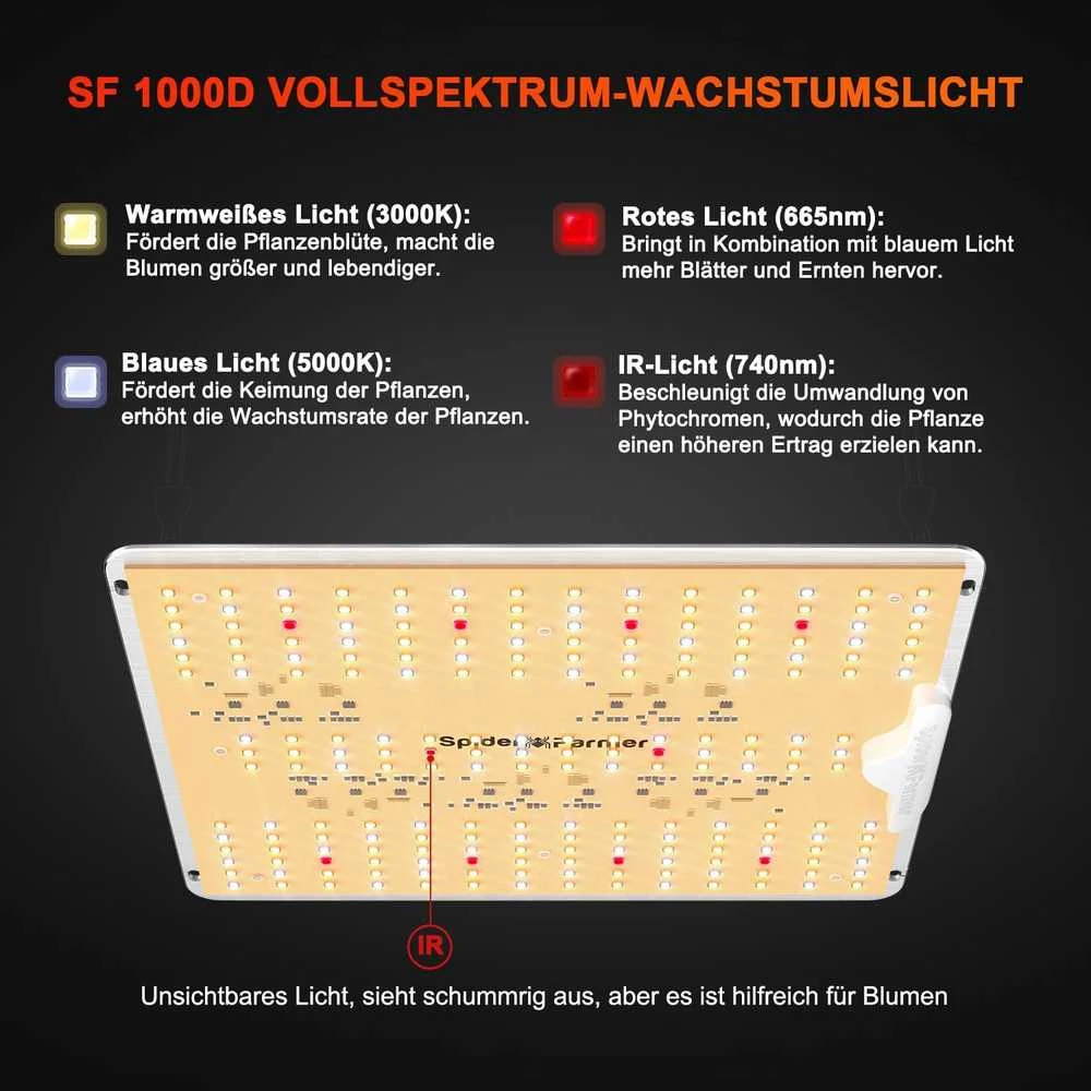Spider Farmer LED augalų auginimo rinkinys su pilnu spektru, 100 W, 60 × 60 × 140 cm, SF1000-D