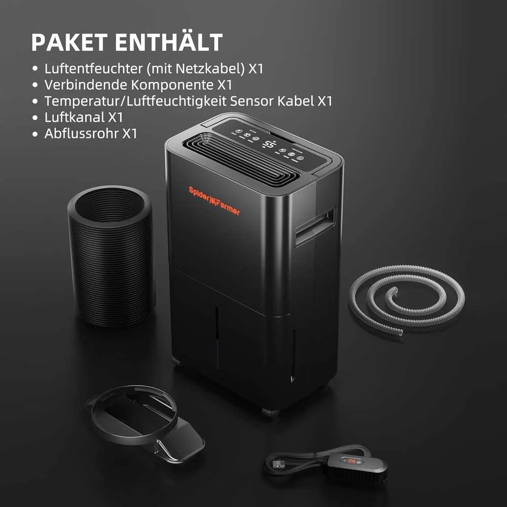Spider Farmer oro sausintuvas, 12 l, elektrinis, su automatiniu atitirpinimu, laikmačio funkcija, SF-Dehumidifier
