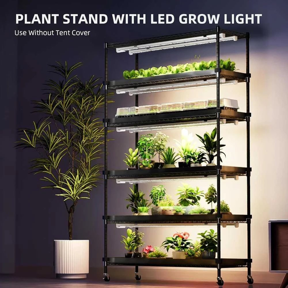 Spider Farmer reguliuojamas 6 lygių metalinis augalų stovas su 10 LED lempų, 220 W, naudoti patalpose